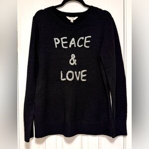 Terra & Sky Black Sweater with Beaded Peace & Love Design